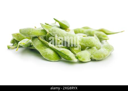 Green edamame pods. Fresh soybeans isolated on a white background. Stock Photo
