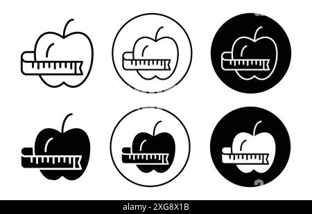 Apple and measuring tape icon vector logo set collection for web app ui Stock Vector