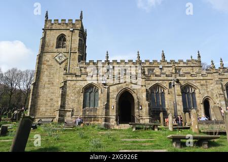 St Nicholas Church building High Bradfield village, suburb of Sheffield England, Peak district national park, grade I listed building place of worship Stock Photo