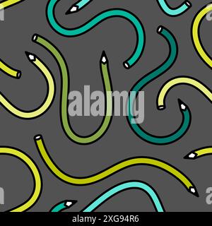 Cartoon pencil seamless school pattern for wrapping paper and fabrics and linens and kids clothes print and kindergarten accessories and notebooks. Hi Stock Photo