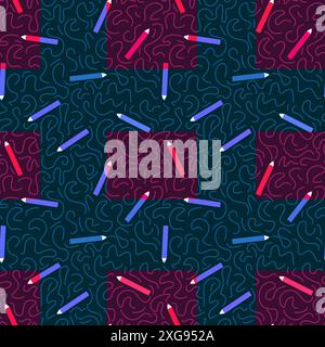 Cartoon pencil seamless school pattern for wrapping paper and fabrics and linens and kids clothes print and kindergarten accessories and notebooks. Hi Stock Photo