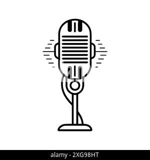 Microphone icon or modern line symbol. Vector line art and icon design with bold outline. Black and white Pixel Perfect minimalistic symbol isolated w Stock Vector