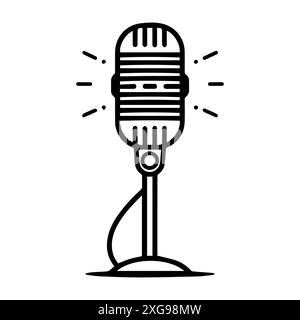 Microphone icon or modern line symbol. Vector line art and icon design with bold outline. Black and white Pixel Perfect minimalistic symbol isolated w Stock Vector