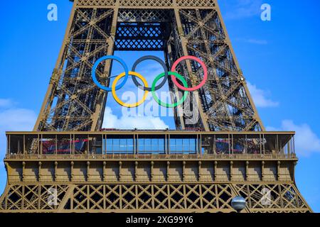 Eiffel Tower ready for the Olympics, Paris Stock Photo