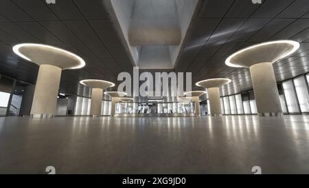 Illuminated entrance hall of a subway station in Cologne Stock Photo