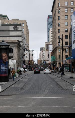 Saint-Catherine Street West in downtown Montreal, Quebec, Canada Stock Photo