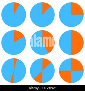 Set of blue and orange circles. Various progress stages in vector. Clean and simple design. Perfect for data visualization. Stock Vector