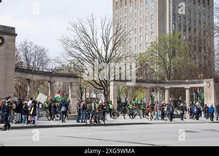 Protesting the war between Israel and Palestine at McGill University campus on Sherbrooke Street West in downtown Montreal, Quebec, Canada Stock Photo