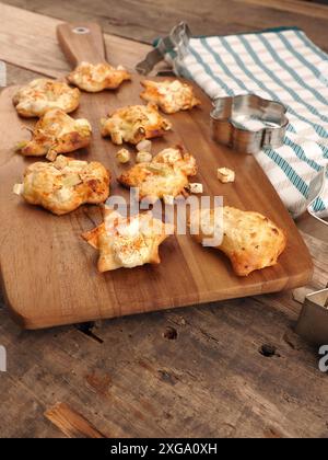 Spicy Christmas pastry in tarte flambee style, creative Christmas cuisine, Christmas bakery Stock Photo