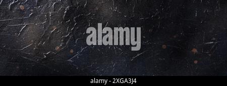 Abstract black slate background panorama. Dark stone texture, grunge panoramic banner Stock Photo
