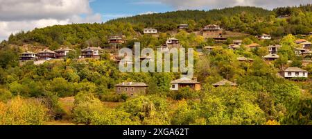 Leshten, Rhodope mountains, Bulgaria autumn aerial view with old traditional houses Stock Photo