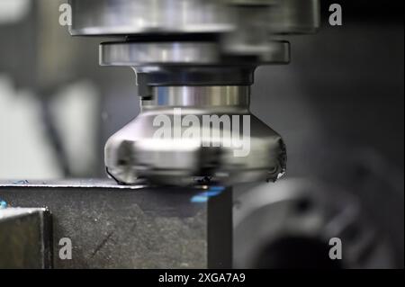 Metalworking. Universal vertical milling machine mills metal. High quality photo Stock Photo