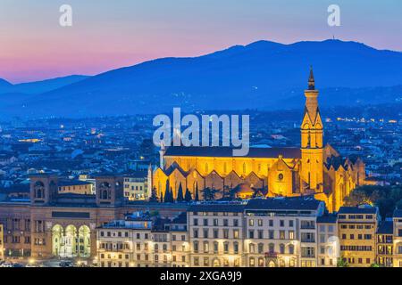 Florence Italy, night city skyline at Basilica of Santa Croce in Florence, Tuscany Italy Stock Photo