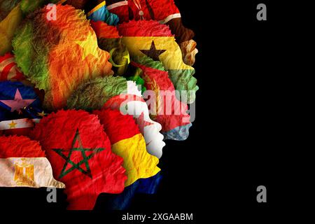 Different cultures in african society concept. Diverse group of multiethnic multicultural woman silhouette with african flag Stock Photo