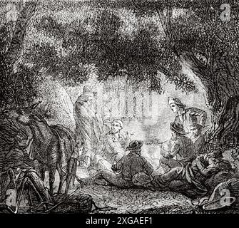 The Gold Rush, a gold miner camp in the Klondike, engraving 1898 Stock ...
