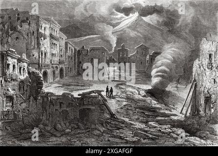 Torre del Greco during Vesubius eruption, december 8, 1861, Naples. Italy, drawing by Edouard Riou (1833 - 1900) Walk Around Naples, 1862 by Marc Monnier (1827-1885) Le Tour du Monde 1862 Stock Photo