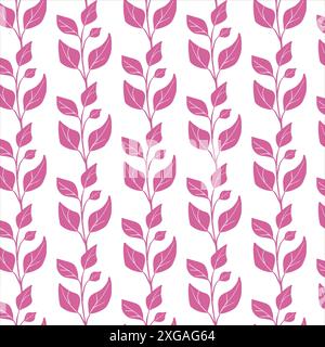 Seamless pattern autumn branch. Pink plant. Isolated object. Hand drown. Flat vector illustration Stock Vector