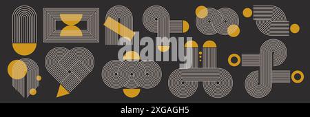 Set of line stripe zen arch and geometric shapes. Trendy boho aesthetic. Vector elements. Stock Vector