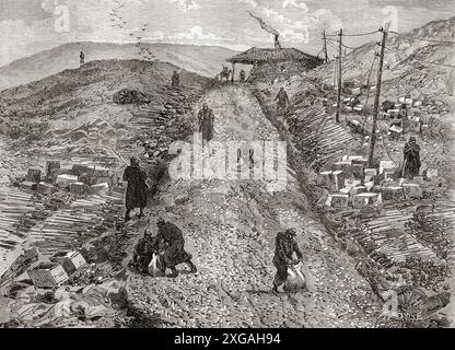 Aspect of the road between Sofia and Plevna or Pleven after the army of Plevna had laid down its weapons, and the house where the wounded Osman Pasha was transported after the Seige of Plevna, during the Russo-Turkish War (1877–1878).  From Russes et Turcs: La Guerre D'Orient, published 1878. Stock Photo