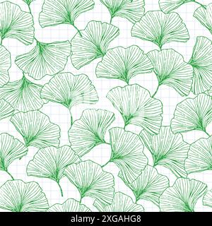 Botanical leaf line art wallpaper background vector. Luxury natural hand drawn foliage pattern design in minimalist linear contour simple style. Stock Vector
