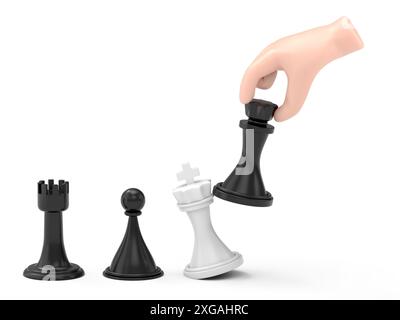 Business strategy. Strategist holding in hand chess figure black king. Victory in battle. Concept planning and management.Winning success.3D rendering Stock Photo