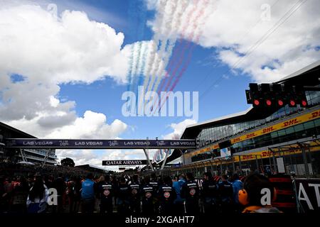 Silverstone. 7th July, 2024. This photo taken on July 7, 2024 shows the air show before the Formula 1 British Grand Prix race at the Silverstone Circuit, Britain. Credit: Wu Lu/Xinhua/Alamy Live News Stock Photo