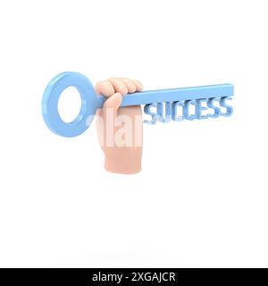 Flat 3d isometric key to success in business concept web infographics 3d illustration. Big male hand hold key with success word. Creative people colle Stock Photo