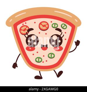 Cute Pizza Junk Food Cartoon Character with Happy Expression Stock Vector