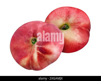 Two vine yard peaches isolated on white background Stock Photo