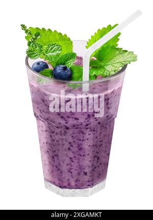 Smoothie with blueberries and fesh herbs isolated on white background Stock Photo