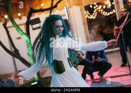 the first wedding dance of the bride  the glade of the country club Stock Photo