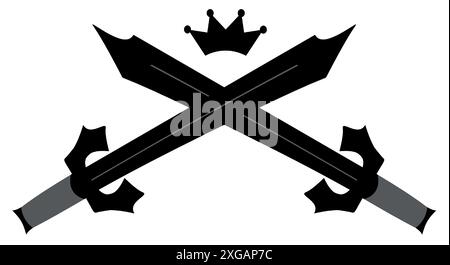 Illustration of 2 sword blades with a crown symbol on it. Stock Vector