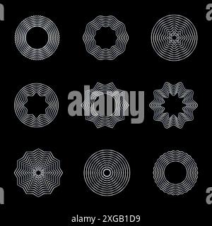 Abstract wavy shape sound equalizer speaker on black background. Linear fluid vector design Stock Vector