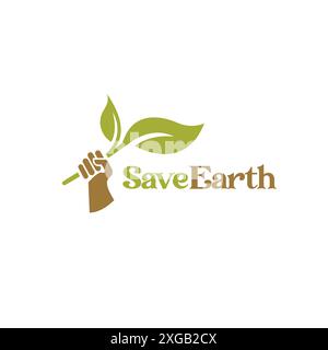 Save Earth Logo Vector. Hand Leaf Logo Design. Earth Day logo Stock Vector