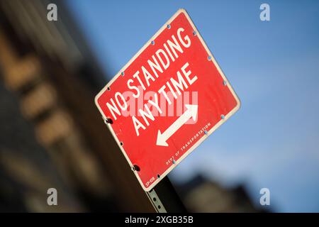 A No Standing Anytime sign at a New York Bus Stop. Stock Photo