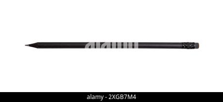Pencil total black with eraser isolated on white, transparent, top view Stock Photo