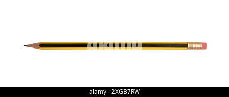 Pencil black and yellow with eraser isolated on white, transparent, top view Stock Photo