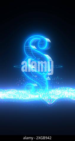 Data Law Concept - 3D illustration. Glowing paragraph between the waves of bytes. 3d illustration. Stock Photo