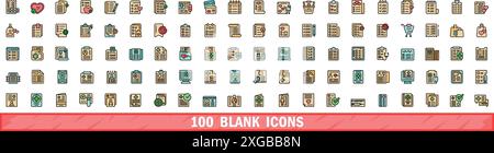100 blank icons set. Color line set of blank vector icons thin line color flat on white Stock Vector