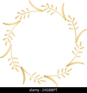 Round golden spikelet wreath template. Circular wheat rim with copy space. Cereal harvest, circle frame of ripe ears, vector graphics Stock Vector