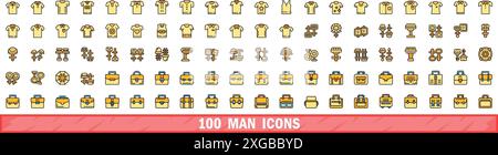 100 man icons set. Color line set of man vector icons thin line color flat on white Stock Vector