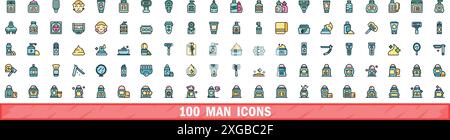 100 man icons set. Color line set of man vector icons thin line color flat on white Stock Vector