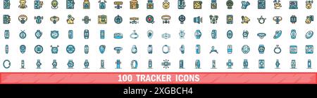 100 tracker icons set. Color line set of tracker vector icons thin line color flat on white Stock Vector