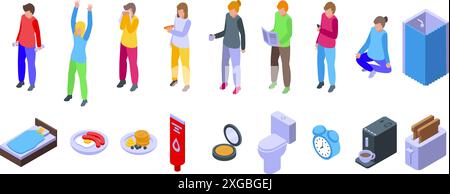 Set of icons of people doing morning exercises Stock Vector Image & Art ...