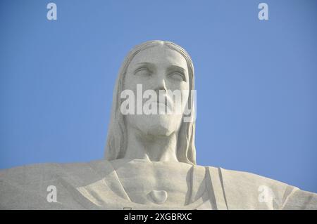 The face of Christ the Redeemer. Statue of Christ the Redeemer, wonder of the world, symbol of Rio de Janeiro - Brazil Stock Photo