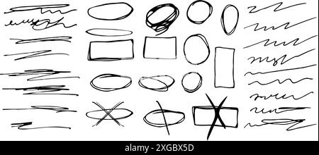 Scribbles and sketches, marker line set. Hand drawn abstract doodle pencil scratch mark for your design. Vector illustration Stock Vector