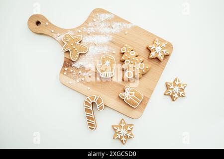 Homemade ginger cookies on wooden board. Christmas cookie Stock Photo