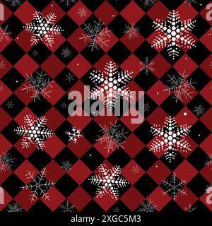 Plaid check with snowflakes. Seamless fabric design pattern Stock Vector