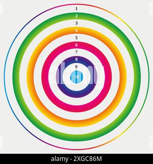 Target Icon Illustration Rainbow Colors with Numbers - Circle Stock Vector