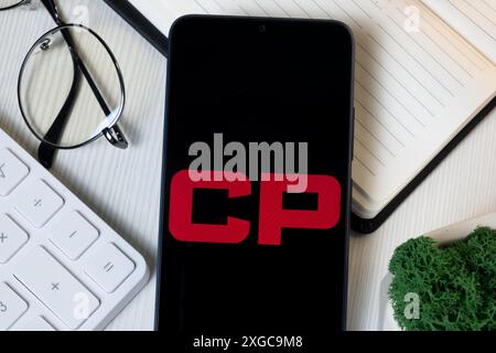 New York, USA - 11 June 2024: Canadian Pacific Railway Logo on Phone Screen, Company Icon. Stock Photo